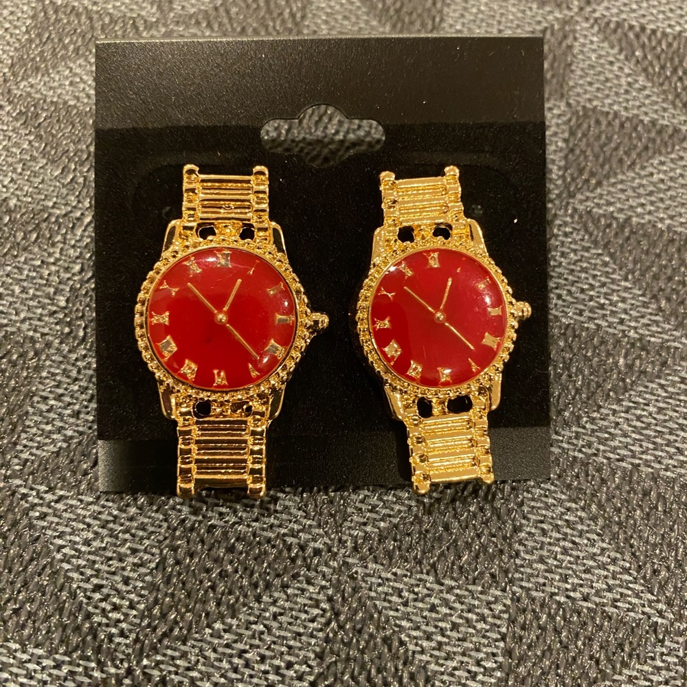 Elegant Gold and Pink Women's Watch Earrings